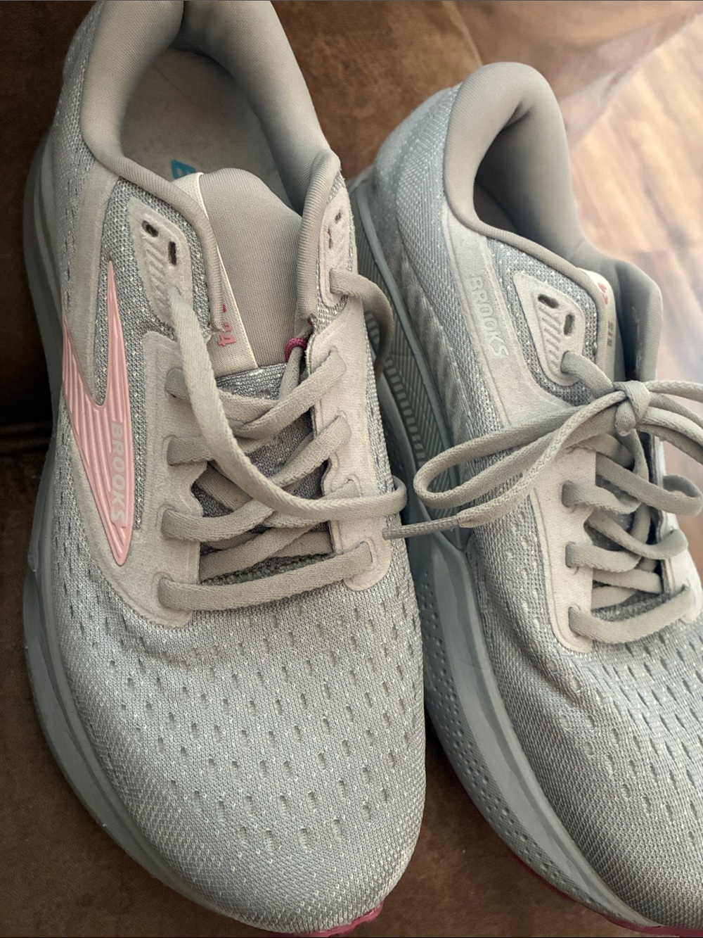 Brooks Kids Light Gray and Pink Athletic Sneakers